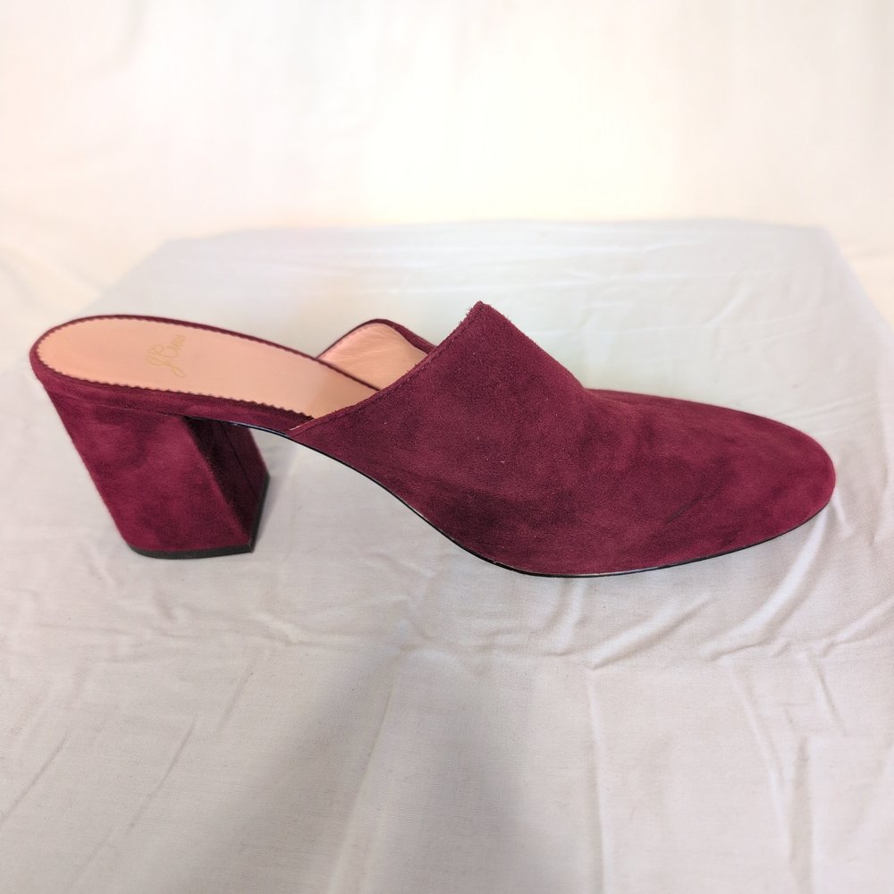 J.Crew Burgundy Suede Block Heel Mules Size 9 - Picture 6 of 10